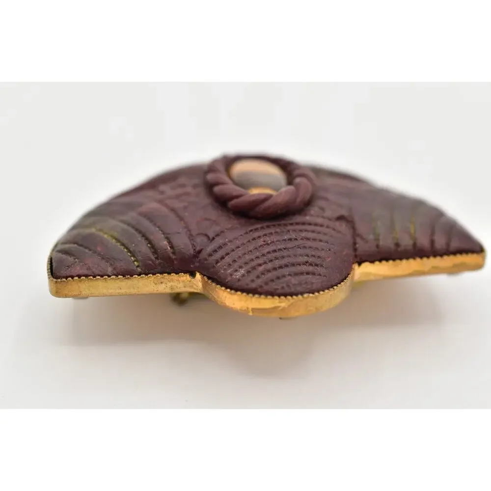 Vintage Tiger's Eye Cabochon Pin Brooch Brutalist Gold Tone Chunky 1970s 9B